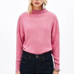 Anthropologie Bimba Y Lola Hot Pink Sparkle Glitter Ribbed Fitted Crew Sweater